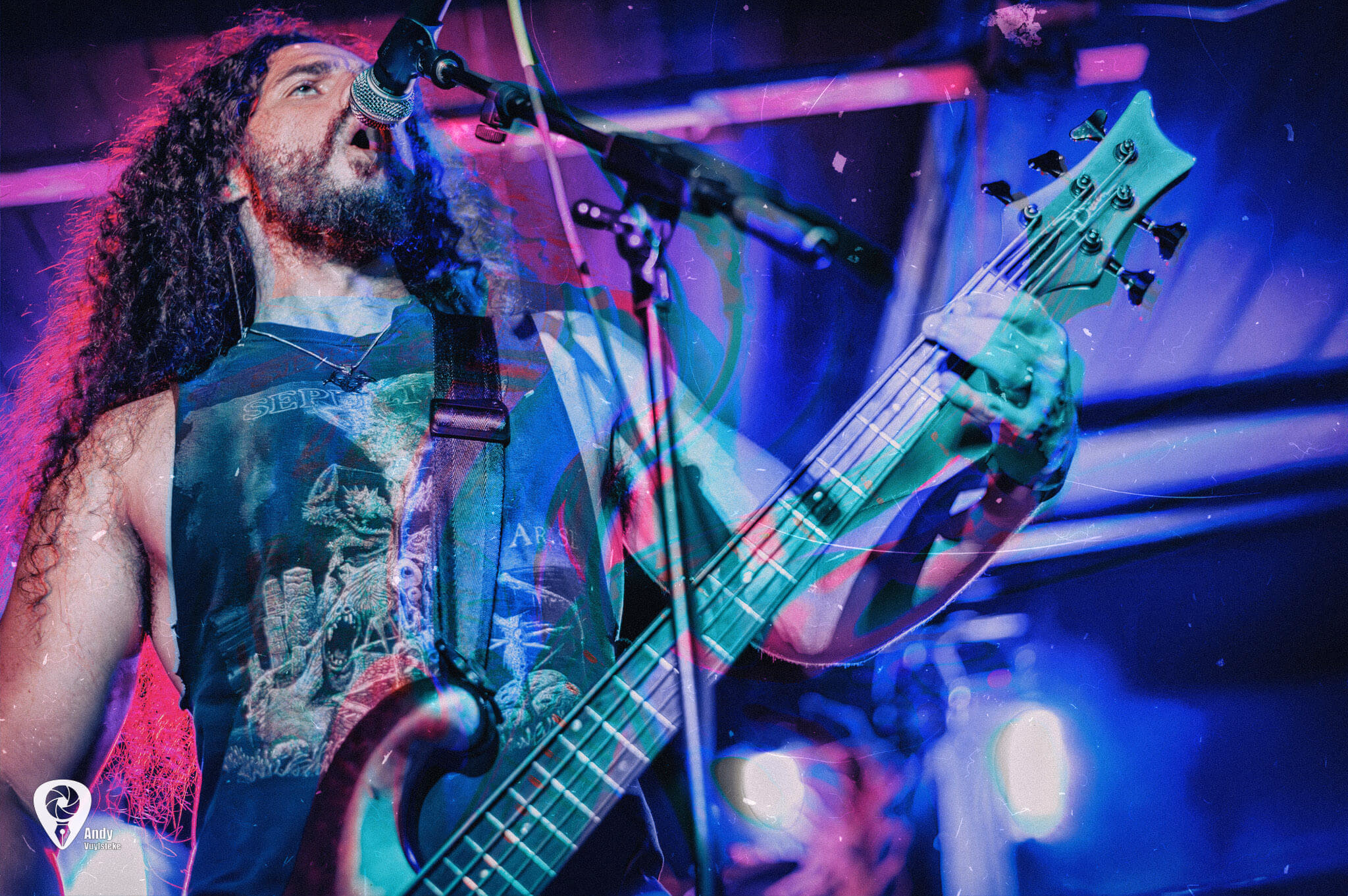 Photo of one of the members in Replicant playing a live show