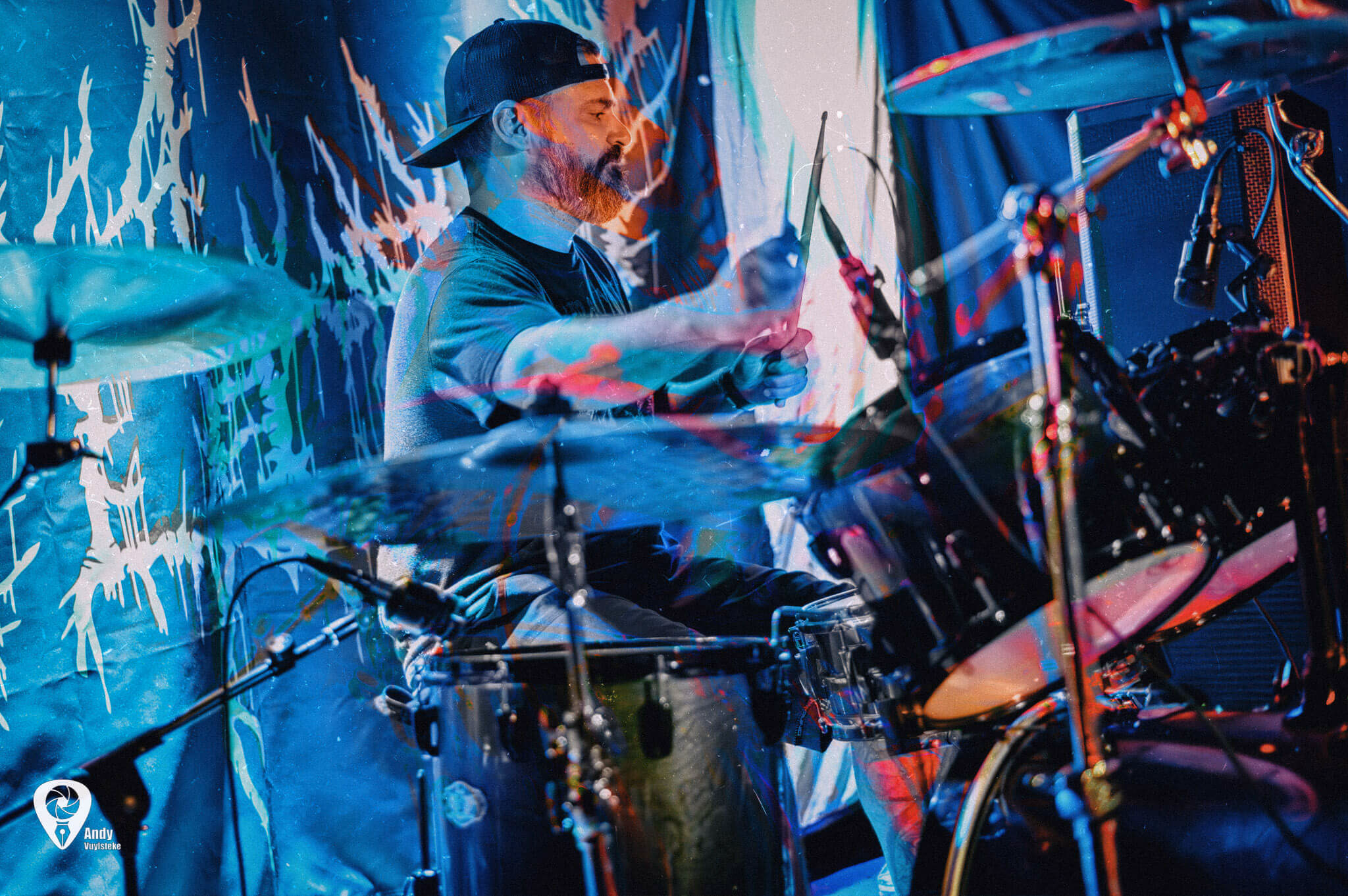 Photo of one of the members in Replicant playing a live show